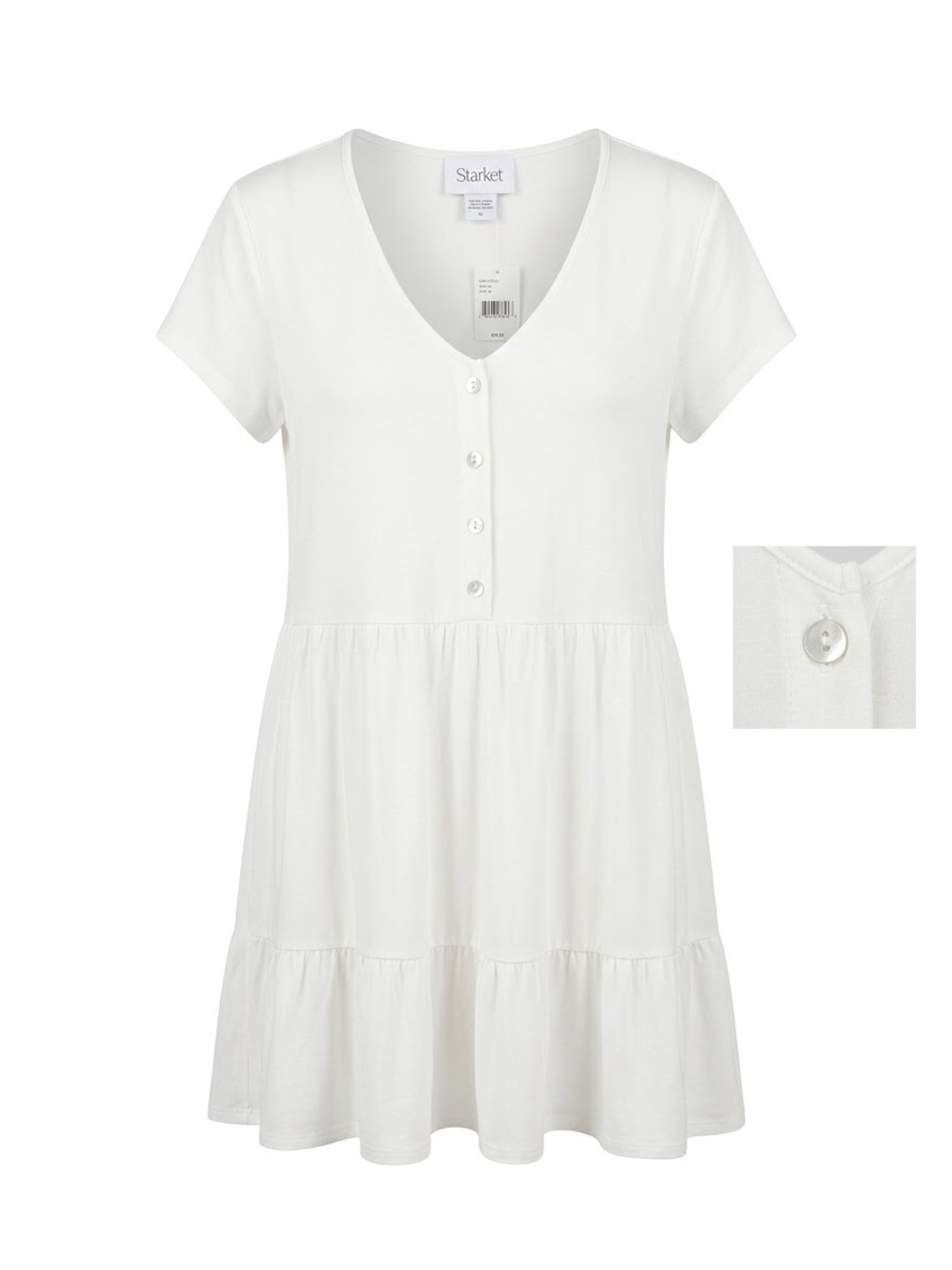 Starlet Women’s White Short Sleeve V-Neck Button Peplum Top